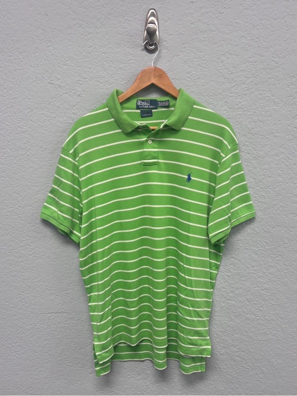 Ralph Lauren Lime Green and White Striped Polo Shirt
